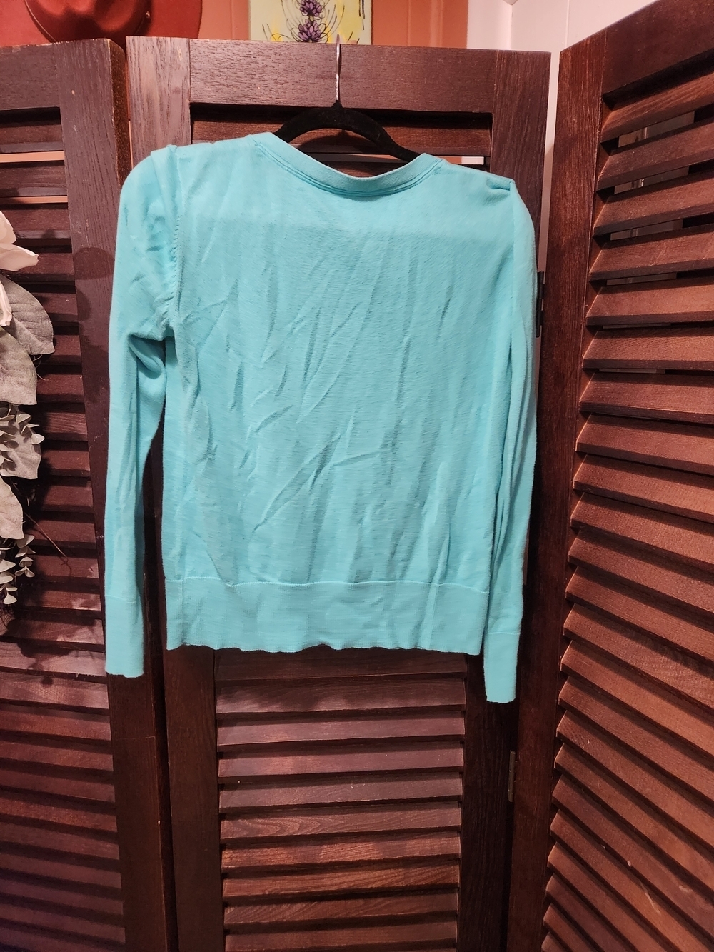 Cherokee Teal Ruffle-Front V-Neck Cardigan - Picture 5 of 5